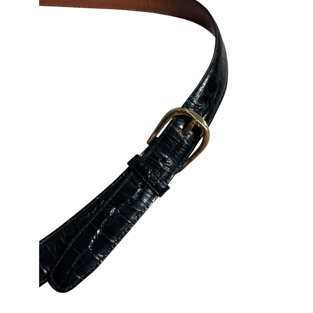 Mens Alligator Grain Steerhide Leather Belt Black Solid Brass Buckle 38 Made USA